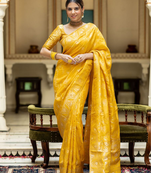 Mustard Designer Weaving Jacquard Banarasi silk blend Traditional Saree