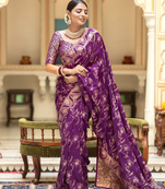 Purple Designer Weaving Jacquard Banarasi silk blend Traditional Saree