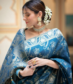 Teal Designer Weaving Jacquard Banarasi silk blend Traditional Saree