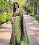 Multi Green Color Kanchipattu silk blend Weaving Saree