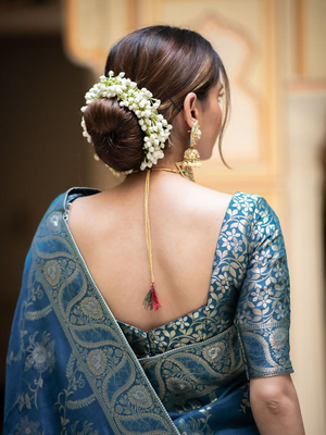 Teal Designer Weaving Jacquard Banarasi silk blend Traditional Saree 2