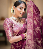 Wine Designer Weaving Jacquard Banarasi silk blend Traditional Saree