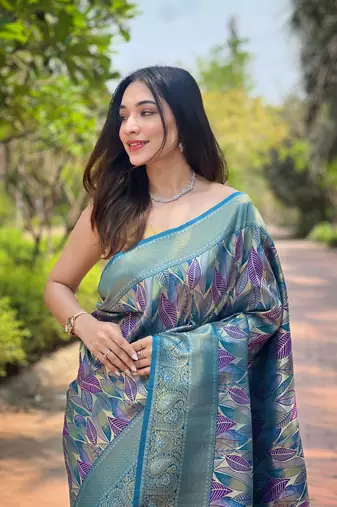 Multi Denim Color Kanchipattu silk blend Weaving Saree