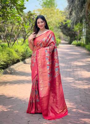 Multi Pink Color Kanchipattu silk blend Weaving Saree 1