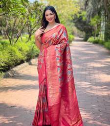 Multi Pink Color Kanchipattu silk blend Weaving Saree