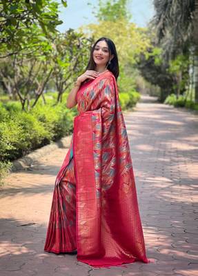 Multi Pink Color Kanchipattu silk blend Weaving Saree 3