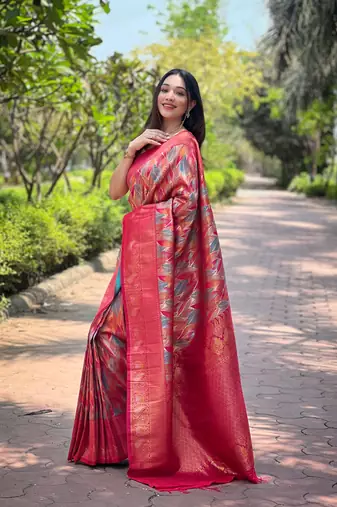 Multi Pink Color Kanchipattu silk blend Weaving Saree