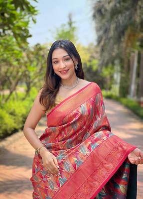 Multi Pink Color Kanchipattu silk blend Weaving Saree 5