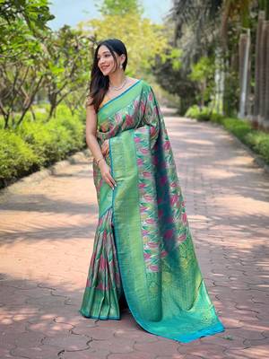 Multi Rama Color Kanchipattu silk blend Weaving Saree 1