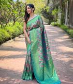Multi Rama Color Kanchipattu silk blend Weaving Saree