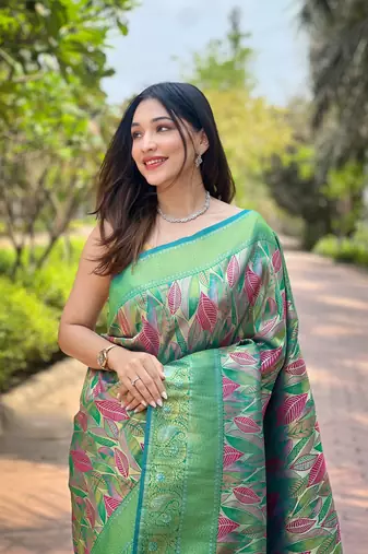 Multi Rama Color Kanchipattu silk blend Weaving Saree