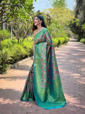 Multi Rama Color Kanchipattu silk blend Weaving Saree 4