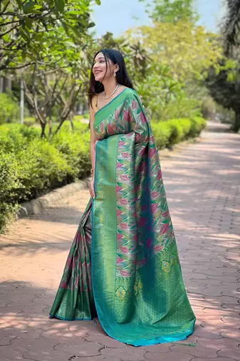 Multi Rama Color Kanchipattu silk blend Weaving Saree