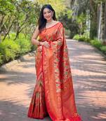 Multi Red Color Kanchipattu silk blend Weaving Saree