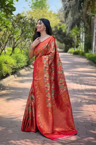 Multi Red Color Kanchipattu silk blend Weaving Saree