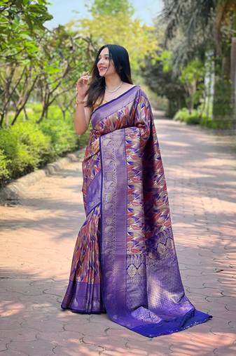 Multi Violet Color Kanchipattu silk blend Weaving Saree