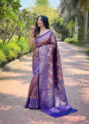 Multi Violet Color Kanchipattu silk blend Weaving Saree 1