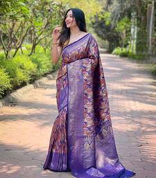 Multi Violet Color Kanchipattu silk blend Weaving Saree