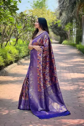 Multi Violet Color Kanchipattu silk blend Weaving Saree