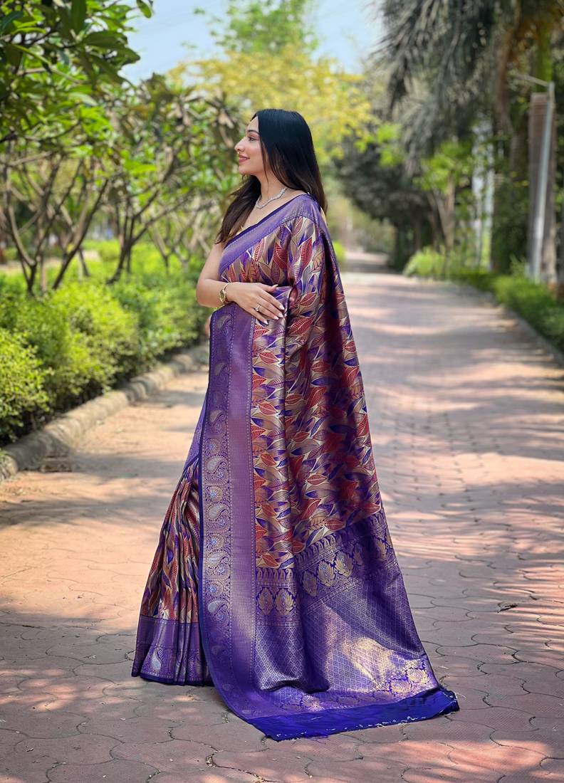 Multi Violet Color Kanchipattu silk blend Weaving Saree