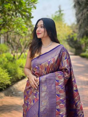 Multi Violet Color Kanchipattu silk blend Weaving Saree 4