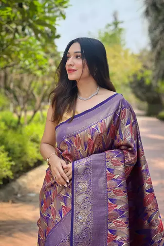 Multi Violet Color Kanchipattu silk blend Weaving Saree