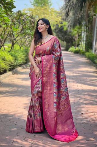 Multi Wine Color Kanchipattu silk blend Weaving Saree
