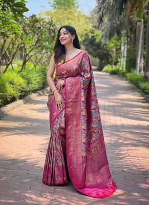 Multi Wine Color Kanchipattu silk blend Weaving Saree 1