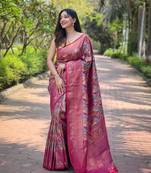 Multi Wine Color Kanchipattu silk blend Weaving Saree