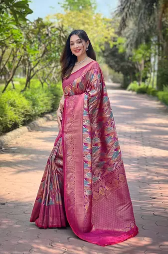 Multi Wine Color Kanchipattu silk blend Weaving Saree