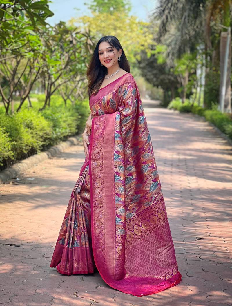 Multi Wine Color Kanchipattu silk blend Weaving Saree