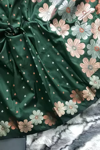 Bottle Green Colour Soft silk blend Saree With Flower Panel Weaving