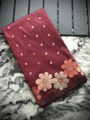 Maroon Colour Soft silk blend Saree With Flower Panel Weaving 5