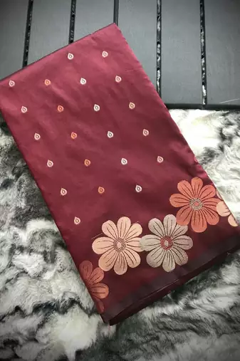 Maroon Colour Soft silk blend Saree With Flower Panel Weaving