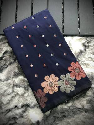 Navy Blue Colour Soft silk blend Saree With Flower Panel Weaving 5
