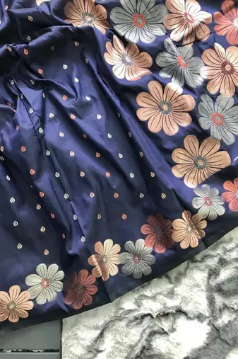 Navy Blue Colour Soft silk blend Saree With Flower Panel Weaving