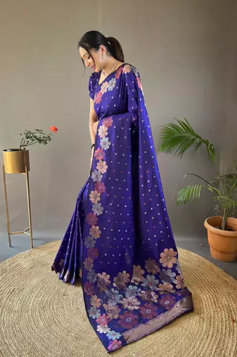 Violet Colour Soft silk blend Saree With Flower Panel Weaving