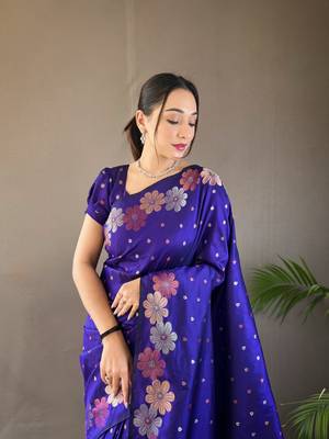 Violet Colour Soft silk blend Saree With Flower Panel Weaving 4