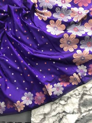 Violet Colour Soft silk blend Saree With Flower Panel Weaving 5