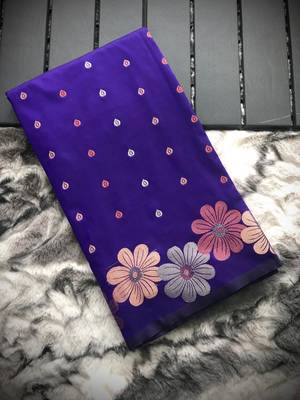 Violet Colour Soft silk blend Saree With Flower Panel Weaving 6