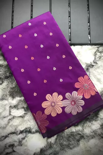 Wine Colour Soft silk blend Saree With Flower Panel Weaving