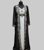 Black & White color luxurious Full Sleeves Handmade Two Piece Jacket Style Moroccan Kaftan.