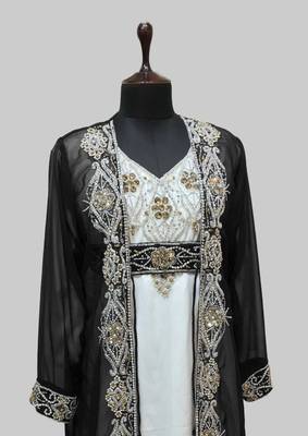 Black & White color Full Sleeves Handmade Two Piece Jacket Style Moroccan Kaftan 2