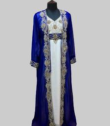 Royal Blue & White color Full Sleeves Handmade Two Piece Jacket Style Moroccan Kaftan