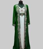 Dark Green & White color luxurious Full Sleeves Handmade Two Piece Jacket Style Moroccan Kaftan.