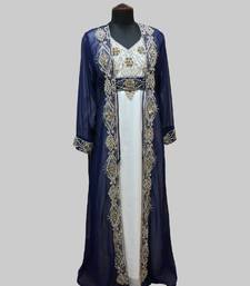 Navy Blue & White color Full Sleeves Handmade Two Piece Jacket Style Moroccan Kaftan