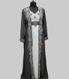 Gray & White color Full Sleeves Handmade Two Piece Jacket Style Moroccan Kaftan