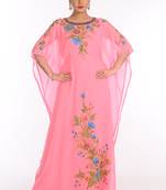 Baby Pink Georgette Embroidered Zari Work Islamic Kaftans