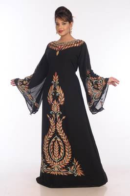 Black Georgette Embroidered Zari Work Islamic Kaftans 1