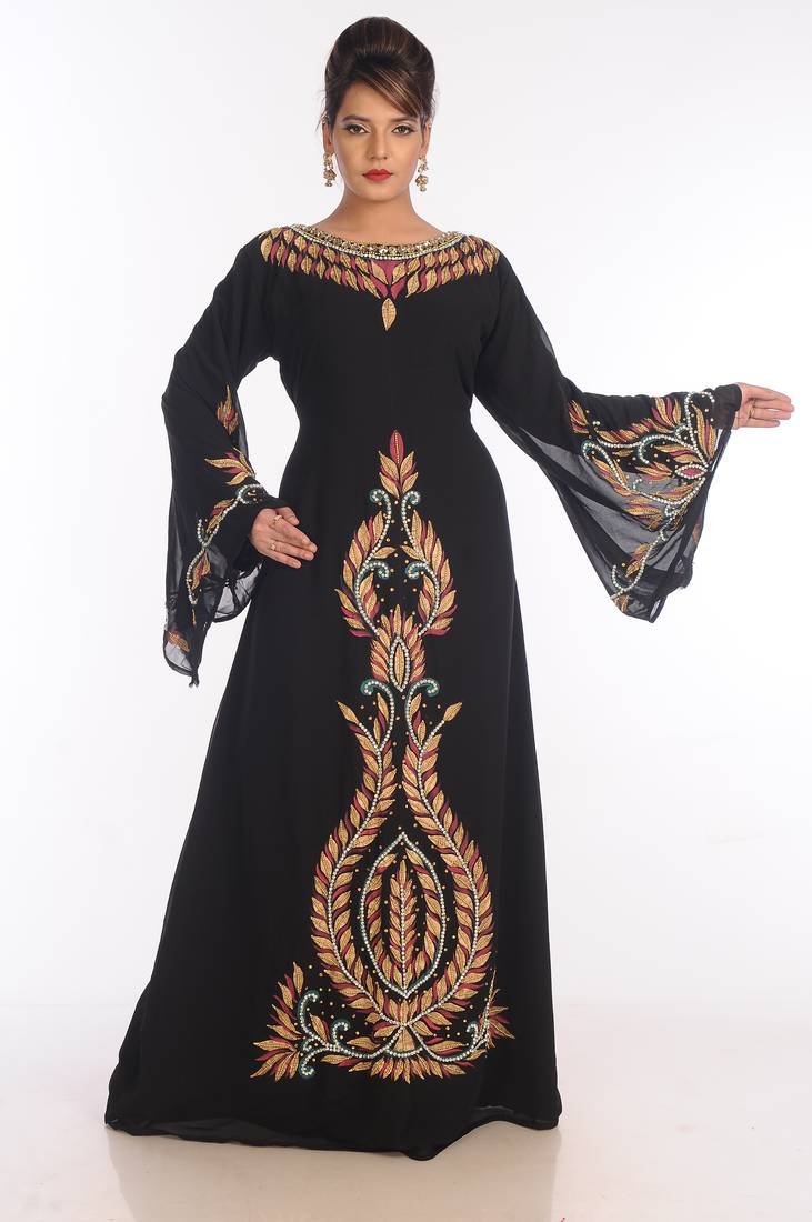 Black Georgette Embroidered Zari Work Islamic Kaftans